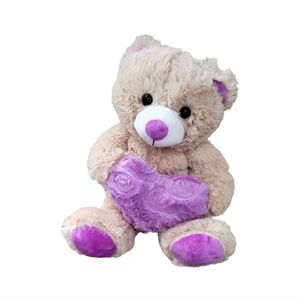 Goffa Teddy Bear with Purple Heart 12" Kelly Toy Sitting Valentine Plush Stuffie